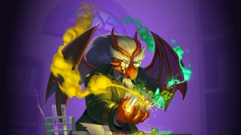 A dragon scientist mixes magical concoctions in its lab.