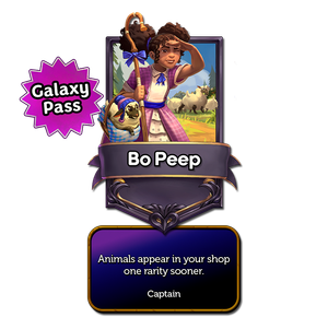 Bo Peep’s captain card with the effect: Animals appear in your shop one rarity sooner.