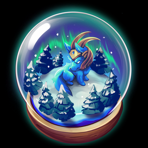 A snowglobe with a tiny cute loki wolf inside