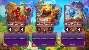 The three uncommon Paintkin characters: Red, Yellow, and Blue. Recruiting them gives a free Paintbrush spell of their color.