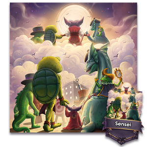 Sensei with his grown up students looking at a cloud of them when they wre younger.