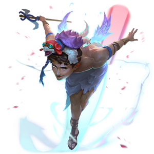 Hermes dashes through the air with lighting radiating from his feet. I pet turtle in goggles clings to Hermes' head.