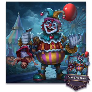 A spooky clown holding hercules upside down