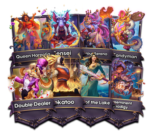 a fanned image showing new free captains, Double dealer, lady of the lake, queen harpo, sensei, sorcerous serena, gokatoo, the candyman, preeminent prodigy