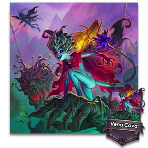 An evil faerie with a carniverous plant as a tail wearing a grown of thorns