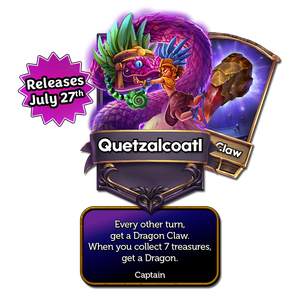 Runefeather's captain card with the effect: Each turn, get a Dragon Claw. When you collect 7 treasures, get a Dragon.