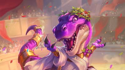 Dinonysus poses after victory in a colosseum match.