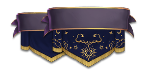 This season's two Captain-card nameplate banners: one banner is more plainly styled, while the other is ornately decorated.