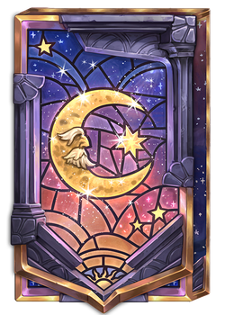 A deck box, designed with a stained-glass yellow moon and star.