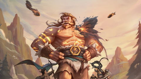 A jolly giant laughs unphases as humans attack him with arrows and catapults.