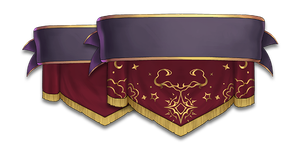 This season's two Captain-card nameplate banners: one banner is more plainly styled, while the other is ornately decorated.