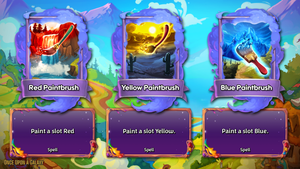 The three Paintbrush spells: Red, Yellow, and Blue. They each paint a slot their color.